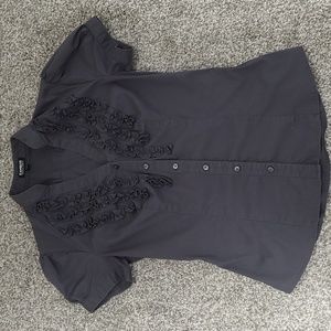 Express Charcoal V Neck Ruffle Trim Cap Sleeve Blouse